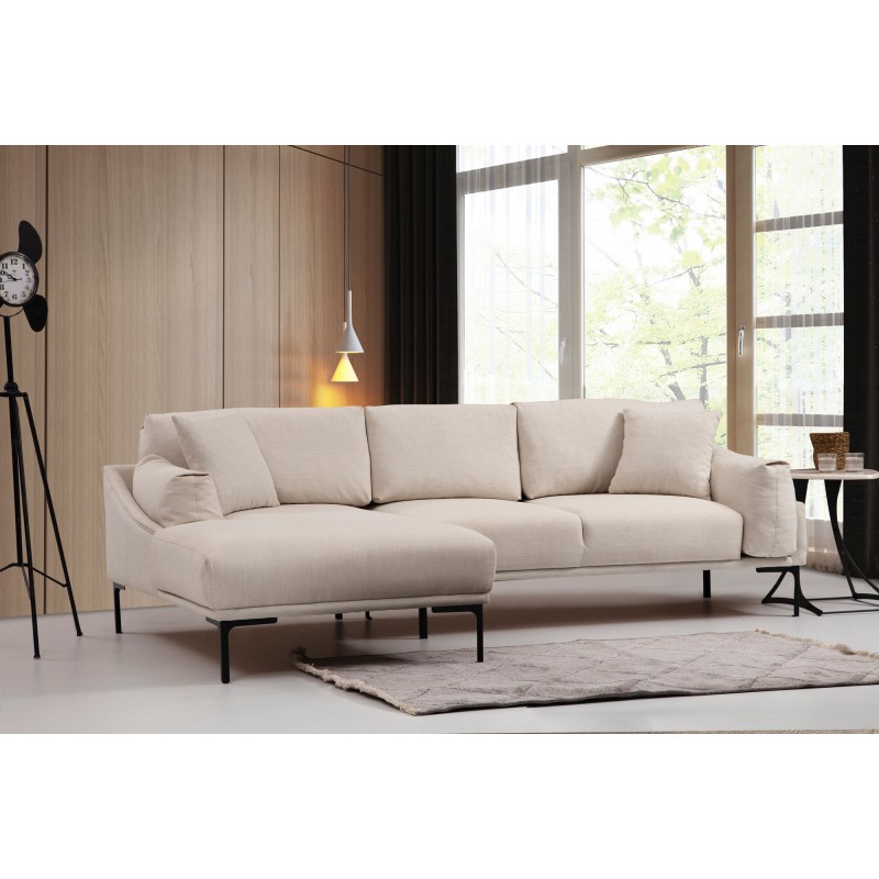 Γωνιακός Καναπές Leo Αριστερή Γωνία 255x90x65εκ - Cream