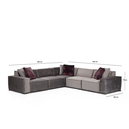 Corner Sofa Lego Corner 3 (L1-O1-C-O1-1R) Grey