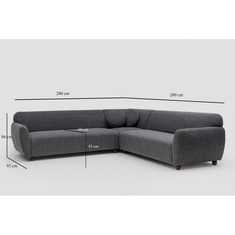 Corner Sofa Eddy Corner 2 (3L-C-3R) - Dark Grey Dark Grey