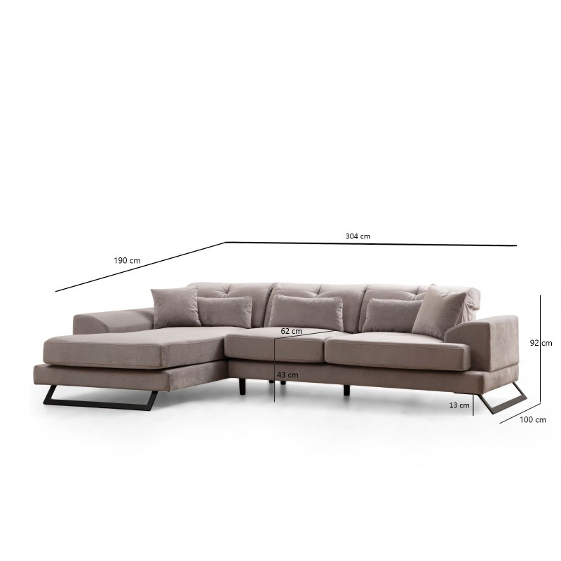 Corner Sofa Frido Left (Chl+3R) - Light Grey Light Grey