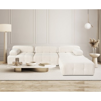 Γωνιακός Καναπές 3 με Πουφ ( L1-O1-1R-Pouffe) - Χρώμα Cream - 315x105x8εκ