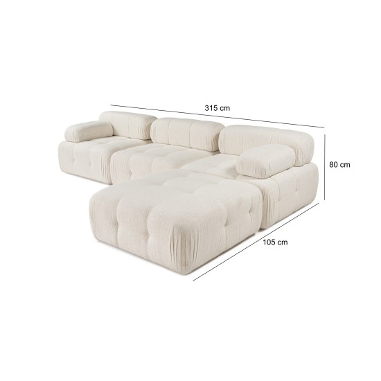 Corner Sofa Doblo 3 Seater with Pouffe ( L1-O1-1R-Pouffe) - Cream Cream Corner Sofa Doblo 3 Seater with Pouffe ( L1-O1-1R-Pouffe) - Cream Cream