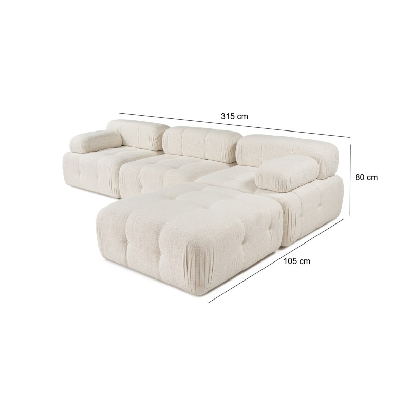 Γωνιακός Καναπές 3 με Πουφ ( L1-O1-1R-Pouffe) - Χρώμα Cream - 315x105x8εκ