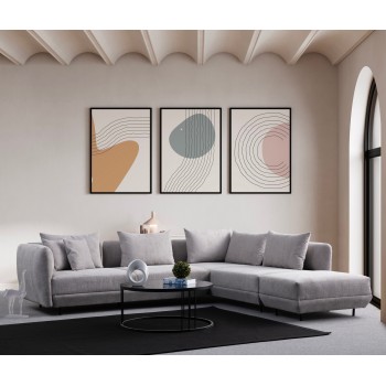 Γωνιακός Καναπές - Floransa -Χρώμα Ανοιχτό Γκρι - 310x264x102