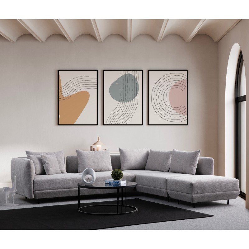 Γωνιακός Καναπές - Floransa -Χρώμα Ανοιχτό Γκρι - 310x264x102