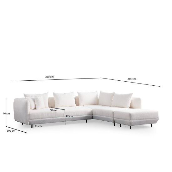 Γωνιακός Καναπές - Floransa -Χρώμα Λευκό - 310x264x102 Γωνιακός Καναπές - Floransa -Χρώμα Λευκό - 310x264x102