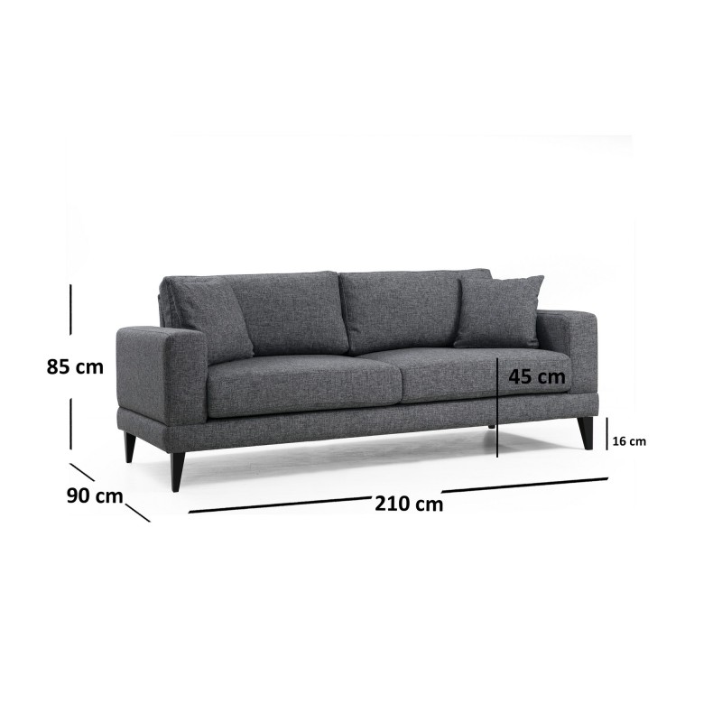 Atelier del Sofa 3-Seat Sofa-Bed Nordic 3 Seater Dark Grey