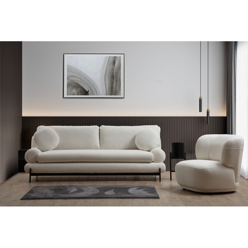 Τριθέσιος Καναπές - Livorno - Χρώμα Λευκό - 230x92x85εκ