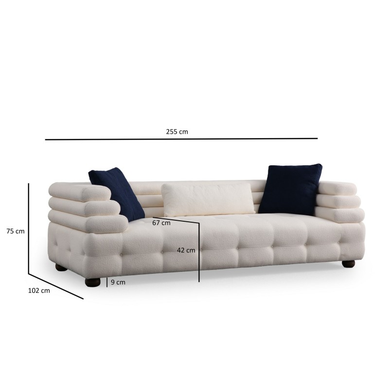 Τριθέσιος Καναπές - Boston 3 - Χρώμα Λευκό - 255x102x75εκ