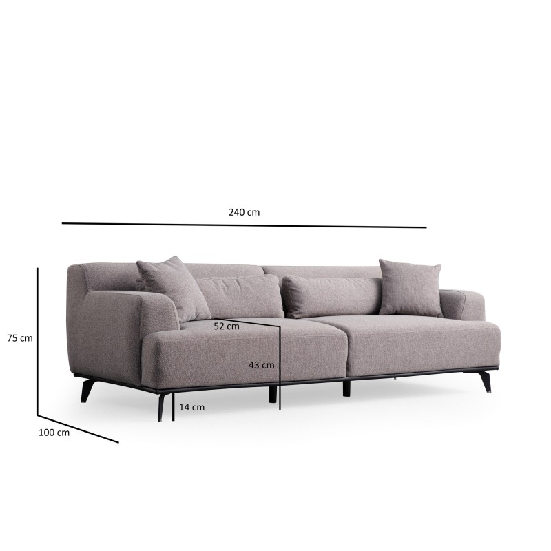 Τριθέσιος Καναπές - Jaguar 3 - Χρώμα Γκρι Καφέ - 240x100x75εκ
