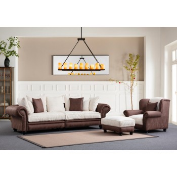 Τριθέσιος Καναπές  Fresno - Χρώμα Λευκό Καφέ - 300X115x80εκ