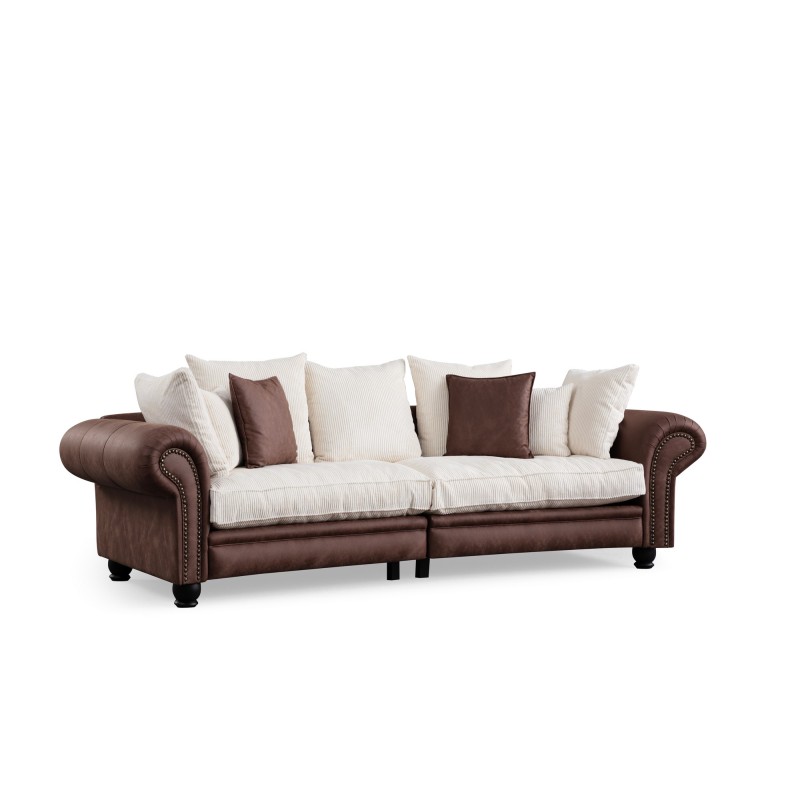 Τριθέσιος Καναπές  Fresno - Χρώμα Λευκό Καφέ - 300X115x80εκ