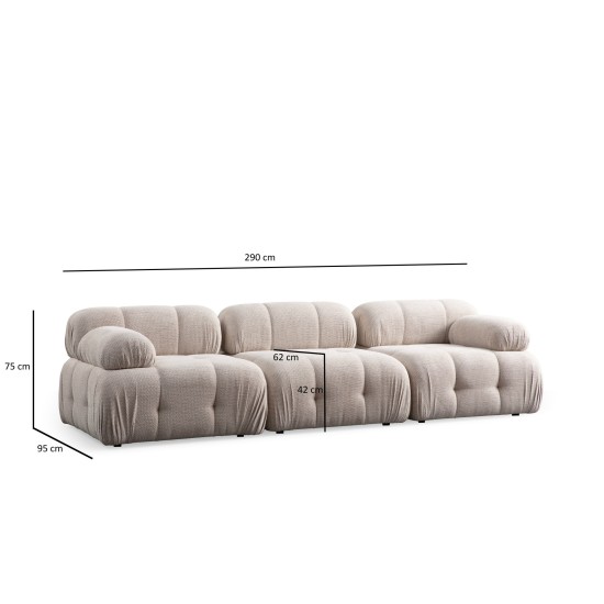 Τριθέσιος Καναπές - Petite - Χρώμα Cream - 290x95x75εκ