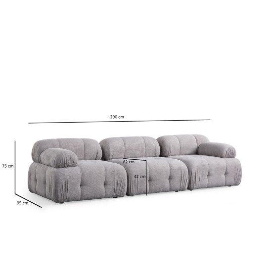 Τριθέσιος Καναπές - Petite - Χρώμα Ανοιχτό Γκρι - 290x95x75εκ