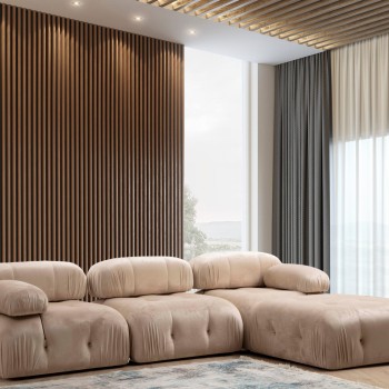 Γωνιακός Καναπές Bubble ( L1-O1-1R -Puf) - Χρώμα Cream - 288x95x75εκ