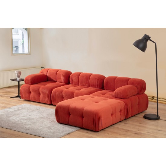 Corner Sofa Doblo 3 Seater with Pouffe ( L1-O1-1R-Pouffe) - Red Red Corner Sofa Doblo 3 Seater with Pouffe ( L1-O1-1R-Pouffe) - Red Red