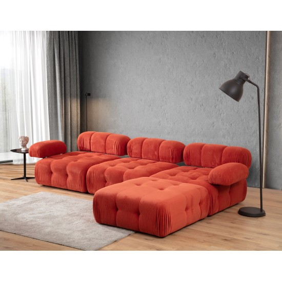 Corner Sofa Doblo 3 Seater with Pouffe ( L1-O1-1R-Pouffe) - Red Red Corner Sofa Doblo 3 Seater with Pouffe ( L1-O1-1R-Pouffe) - Red Red