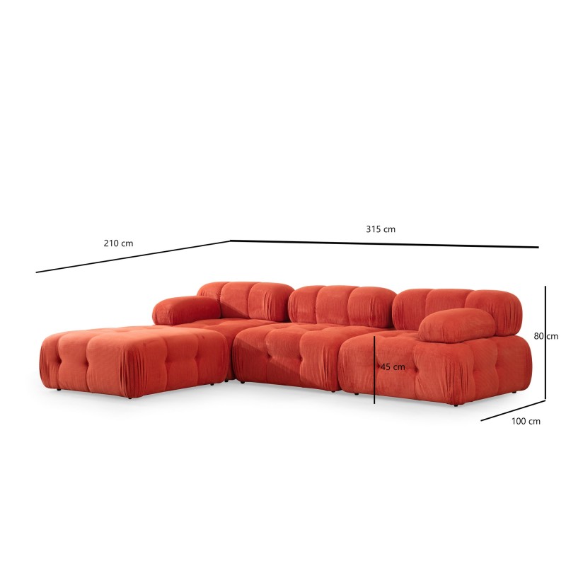 Γωνιακός Καναπές Doblo με Πουφ ( L1-O1-1R-Pouffe) - Χρώμα Red - 300x200x80εκ