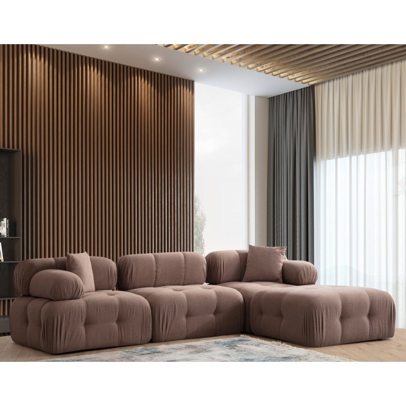 Γωνιακός Καναπές Doblo με Πουφ ( L1-O1-1R-Pouffe) - Χρώμα Cappuccino - 300x100x80εκ