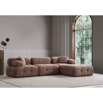 Γωνιακός Καναπές Doblo με Πουφ ( L1-O1-1R-Pouffe) - Χρώμα Cappuccino - 300x100x80εκ