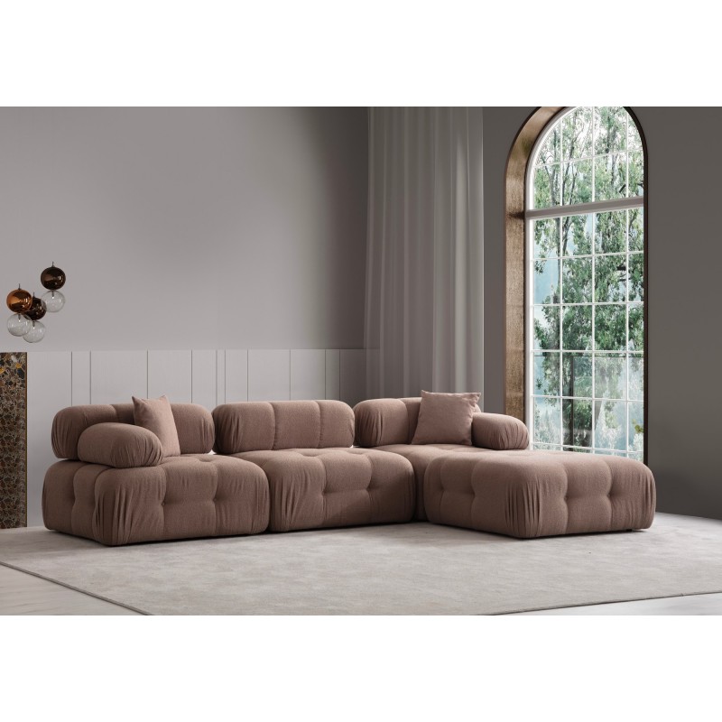 Γωνιακός Καναπές Doblo με Πουφ ( L1-O1-1R-Pouffe) - Χρώμα Cappuccino - 300x100x80εκ