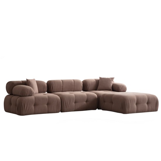 Corner Sofa Doblo 3 Seater with Pouffe ( L1-O1-1R-Pouffe) - Cappuccino Cappuccino