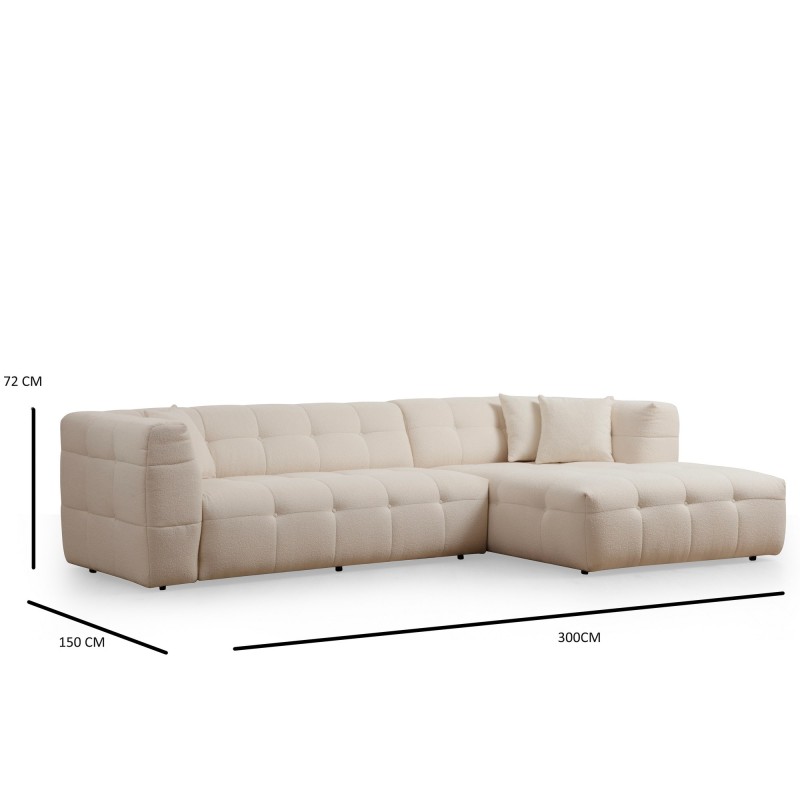 Γωνιακός Καναπές Cady Τριθέσιος - Δεξιά Γωνία - Χρώμα Μπεζ - 300x100x72εκ