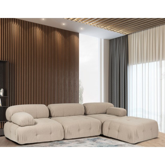 Corner Sofa Doblo 3 Seater with Pouffe ( L1-O1-1R-Pouffe) - Peach Peach Corner Sofa Doblo 3 Seater with Pouffe ( L1-O1-1R-Pouffe) - Peach Peach