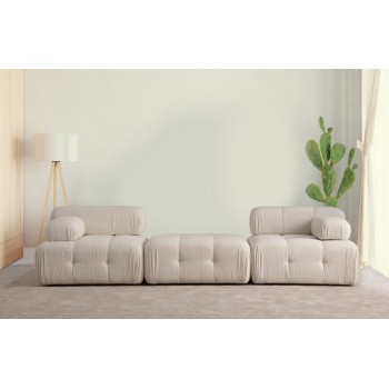 3-Seat Sofa Doblo 3 Seater ( L1-Pouffe-1R) - Cream Bouclette Cream