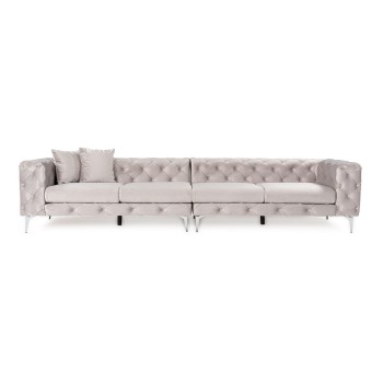 Καναπές Chesterfield 4θέσιος Como - Χρώμα Ανοιχτό Γκρι - 344x90x72εκ 