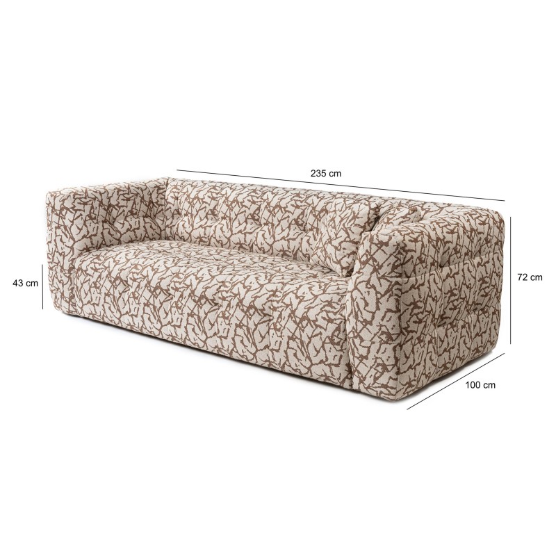 Τριθέσιος Καναπές - Cady - Χρώμα Καφέ Μπεζ με  Σχέδιο - 235x100x72εκ