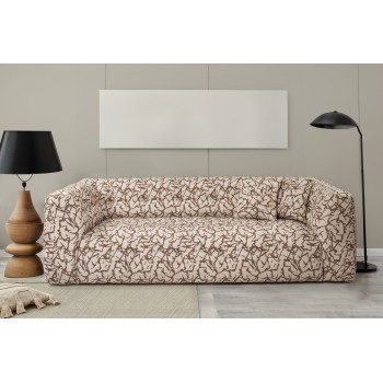 Τριθέσιος Καναπές - Cady - Χρώμα Καφέ Μπεζ με  Σχέδιο - 235x100x72εκ