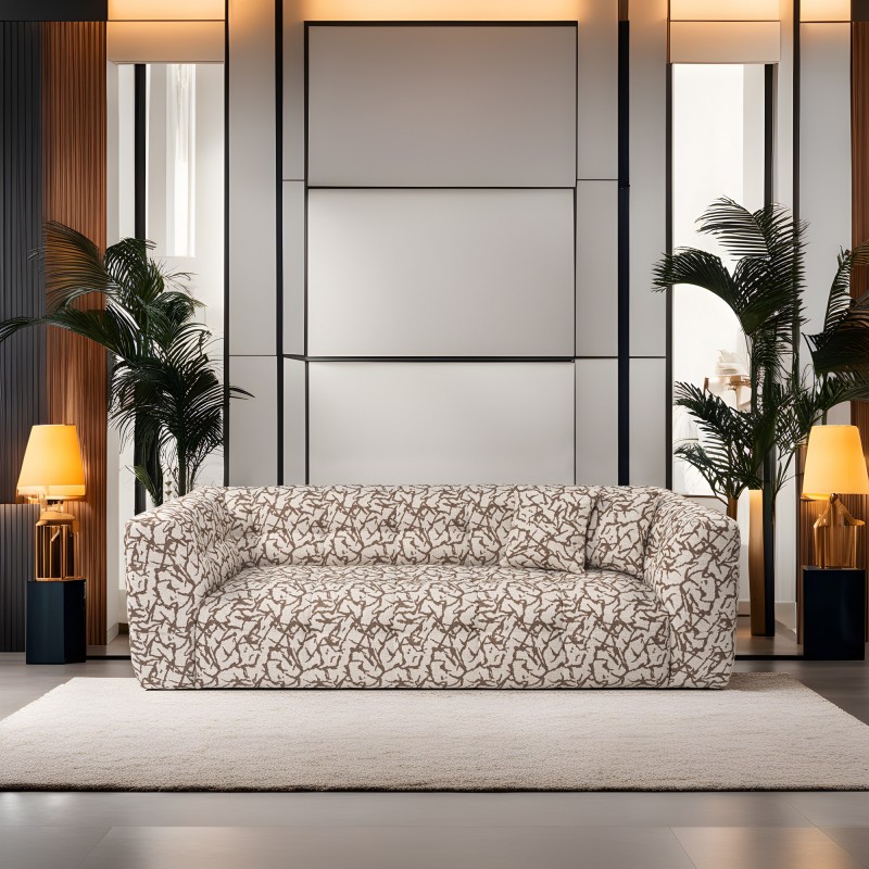 Τριθέσιος Καναπές - Cady - Χρώμα Καφέ Μπεζ με  Σχέδιο - 235x100x72εκ