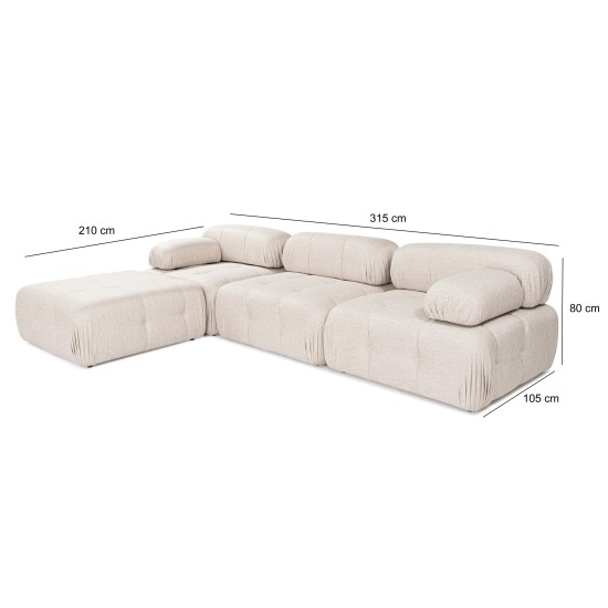 Corner Sofa Doblo 3 Seater with Pouffe ( L1-O1-1R-Pouffe) - Light Brown Light Brown Corner Sofa Doblo 3 Seater with Pouffe ( L1-O1-1R-Pouffe) - Light Brown Light Brown