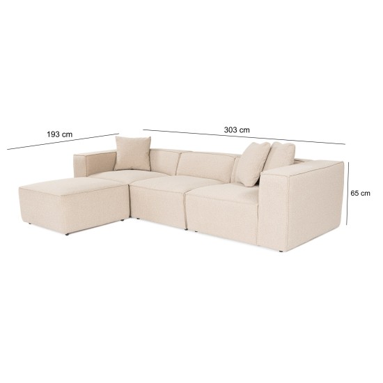 Corner Sofa Lora (L1-O1-1R-POUFFE ) - Peach Peach Corner Sofa Lora (L1-O1-1R-POUFFE ) - Peach Peach