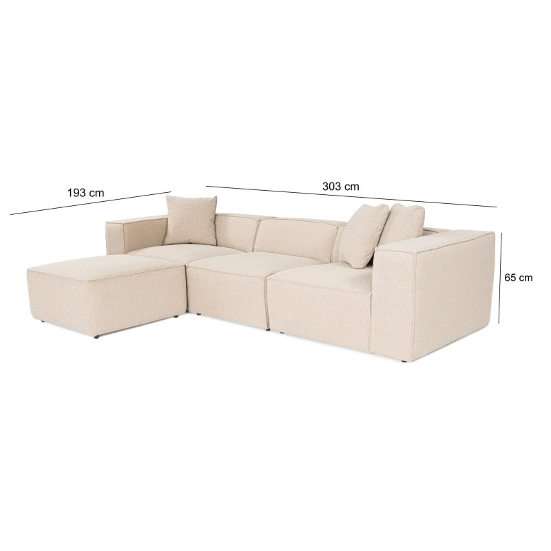 Corner Sofa Lora (L1-O1-1R-POUFFE ) - Peach Peach