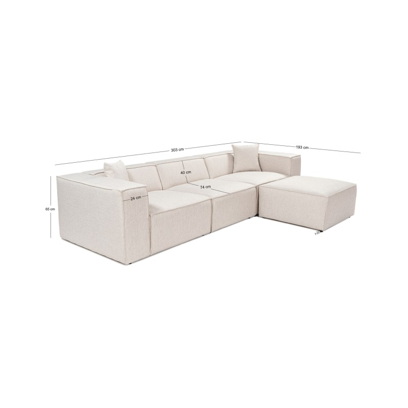 Corner Sofa Lora (L1-O1-1R-POUFFE ) - Light Brown Light Brown