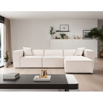 Corner Sofa Lora (L1-O1-1R-POUFFE ) - Light Brown Light Brown