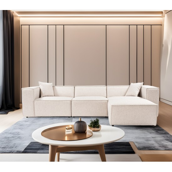Corner Sofa Lora (L1-O1-1R-POUFFE ) - Light Brown Light Brown