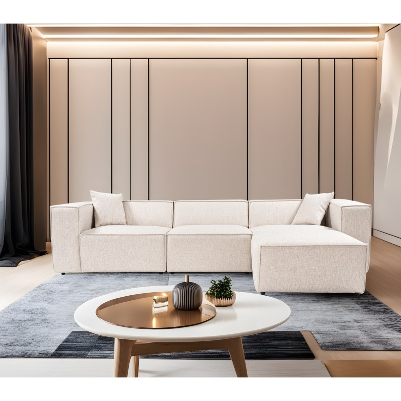 Corner Sofa Lora (L1-O1-1R-POUFFE ) - Light Brown Light Brown