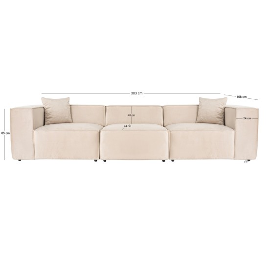 Τριθέσιος Καναπές Lora - Χρώμα Cream - 303x108x65εκ Τριθέσιος Καναπές Lora - Χρώμα Cream - 303x108x65εκ