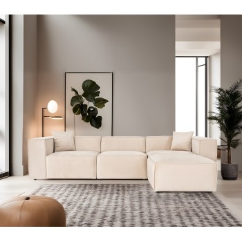 Corner Sofa Lora (L1-O1-1R-POUFFE ) - Cream Cream