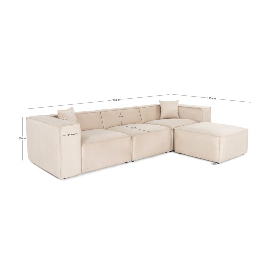 Corner Sofa Lora (L1-O1-1R-POUFFE ) - Cream Cream Corner Sofa Lora (L1-O1-1R-POUFFE ) - Cream Cream