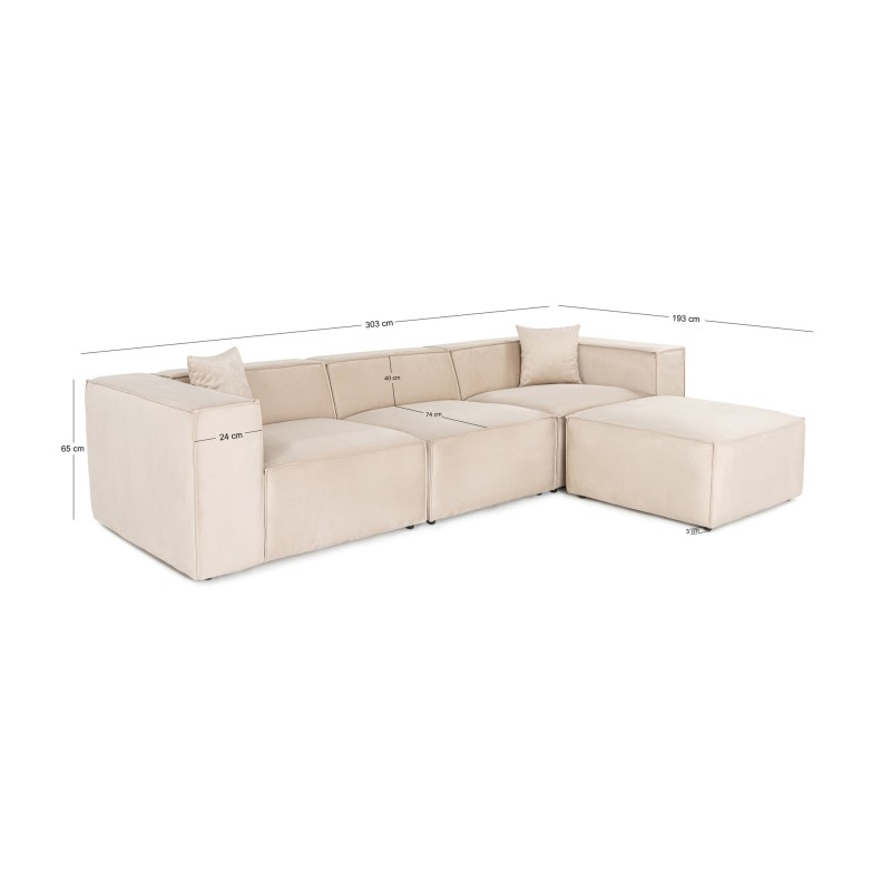 Corner Sofa Lora (L1-O1-1R-POUFFE ) - Cream Cream