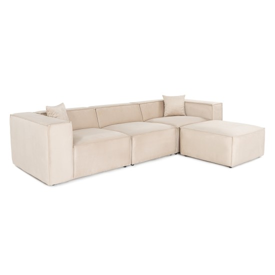 Corner Sofa Lora (L1-O1-1R-POUFFE ) - Cream Cream Corner Sofa Lora (L1-O1-1R-POUFFE ) - Cream Cream