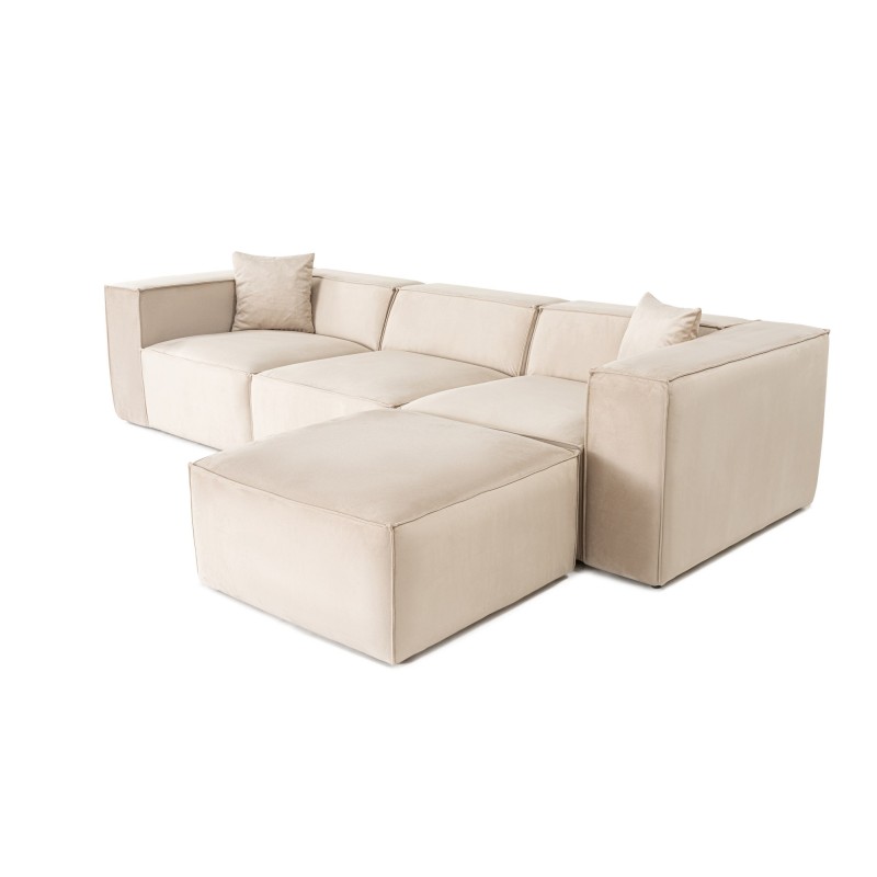 Corner Sofa Lora (L1-O1-1R-POUFFE ) - Cream Cream