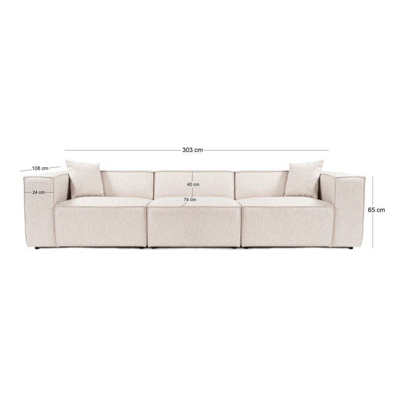 Τριθέσιος Καναπές Lora - Χρώμα Ανοιχτό Καφέ - 303x108x65εκ