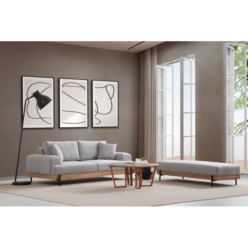 Τριθέσιος Καναπές από Ξύλο Οξιάς - Χρώμα Γκρι - 220x98x78εκ