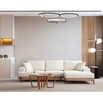 Γωνιακός Καναπές από Ξύλο Οξιάς - Eti - Δεξιά Γωνία - Χρώμα Λευκό - 280x98x78εκ