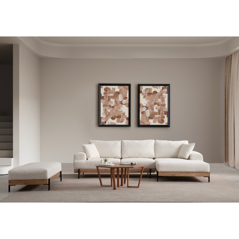 Γωνιακός Καναπές από Ξύλο Οξιάς - Eti - Δεξιά Γωνία - Χρώμα Λευκό - 280x98x78εκ